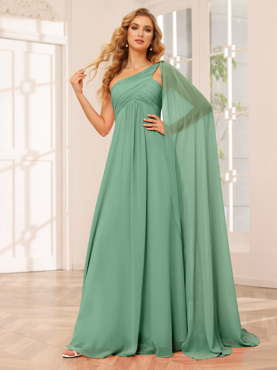 A-Line/Princess One-Shoulder Long Bridesmaid Dresses with Ruched