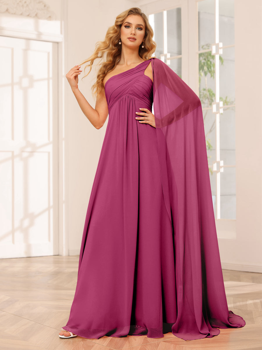 A-Line/Princess One-Shoulder Long Bridesmaid Dresses with Ruched