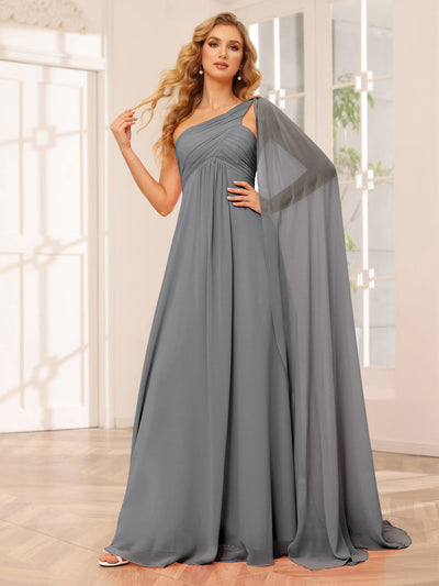 A-Line/Princess One-Shoulder Long Bridesmaid Dresses with Ruched