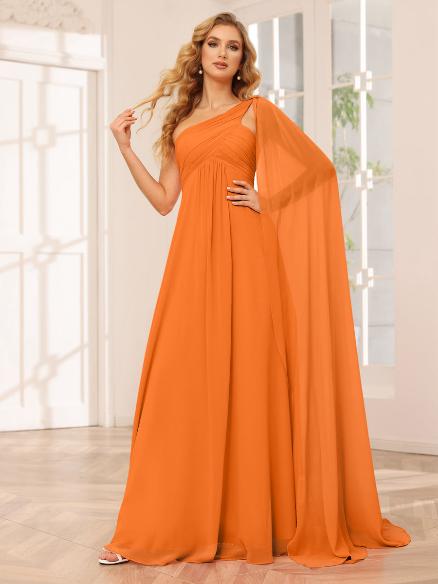 A-Line/Princess One-Shoulder Long Bridesmaid Dresses with Ruched