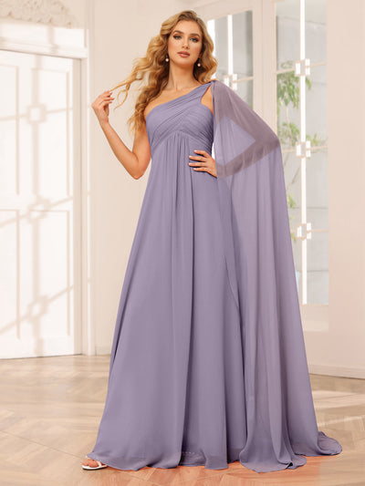 A-Line/Princess One-Shoulder Long Bridesmaid Dresses with Ruched