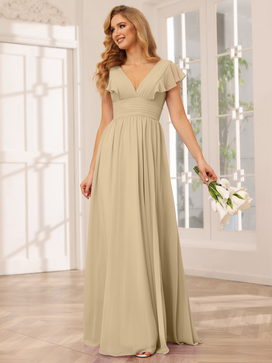 A-Line/Princess V-Neck Long Bridesmaid Dresses with Split Side