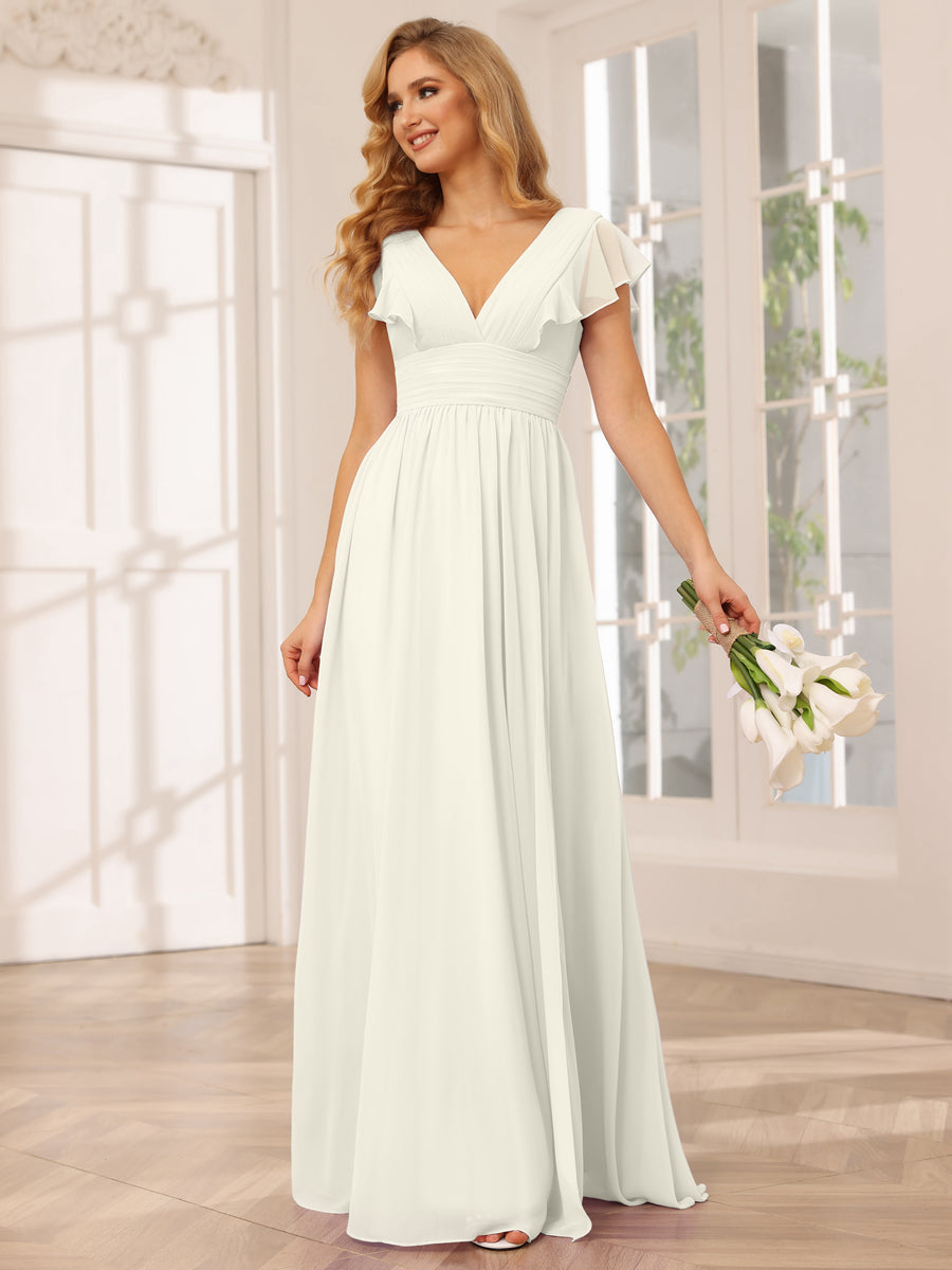 A-Line/Princess V-Neck Long Bridesmaid Dresses with Split Side