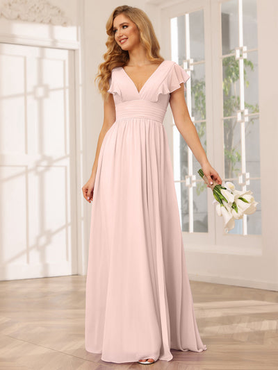 A-Line/Princess V-Neck Long Bridesmaid Dresses with Split Side