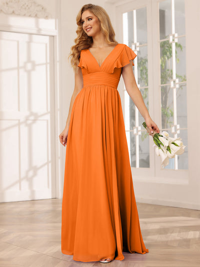 A-Line/Princess V-Neck Long Bridesmaid Dresses with Split Side