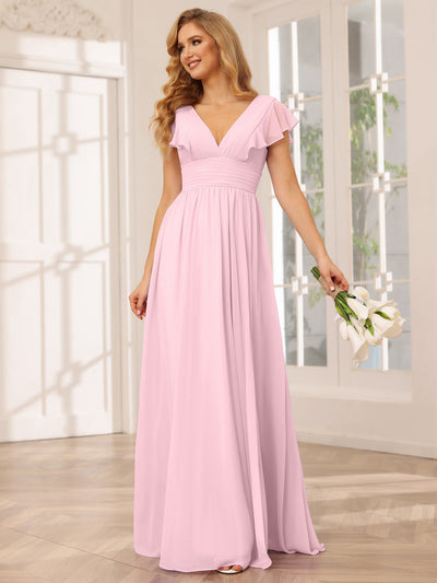 A-Line/Princess V-Neck Long Bridesmaid Dresses with Split Side