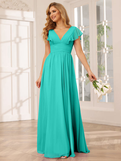 A-Line/Princess V-Neck Long Bridesmaid Dresses with Split Side