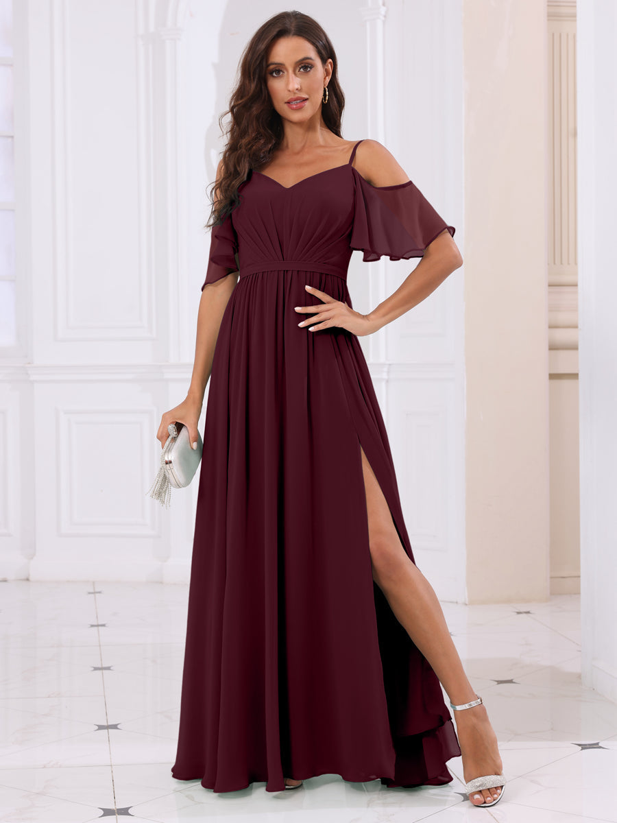 A-Line/Princess Spaghetti Straps Long Bridesmaid Dresses with Split Side