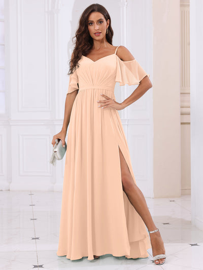 A-Line/Princess Spaghetti Straps Long Bridesmaid Dresses with Split Side