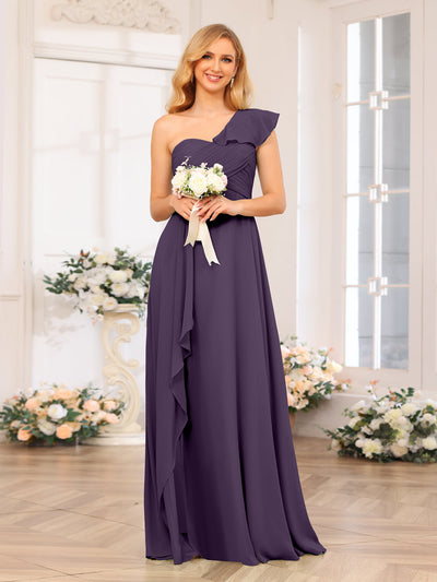 A-Line/Princess One-Shoulder Long Wedding Party Dresses with Split Side