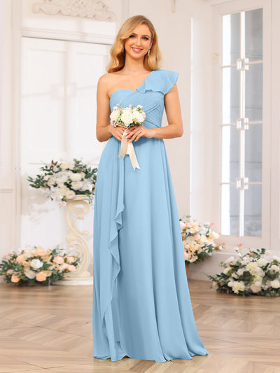 A-Line/Princess One-Shoulder Long Wedding Party Dresses with Split Side