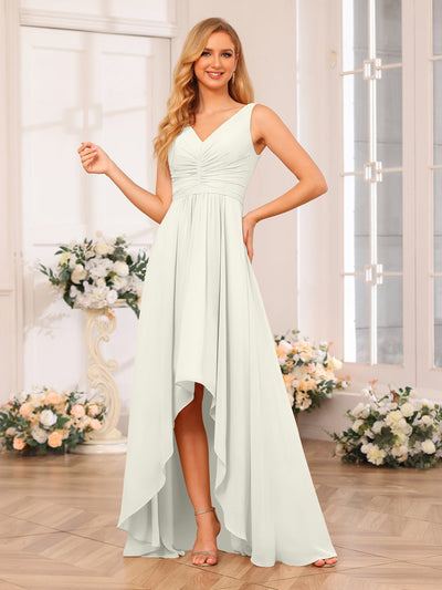 A-Line/Princess V-Neck Long Wedding Party Dresses with Pockets