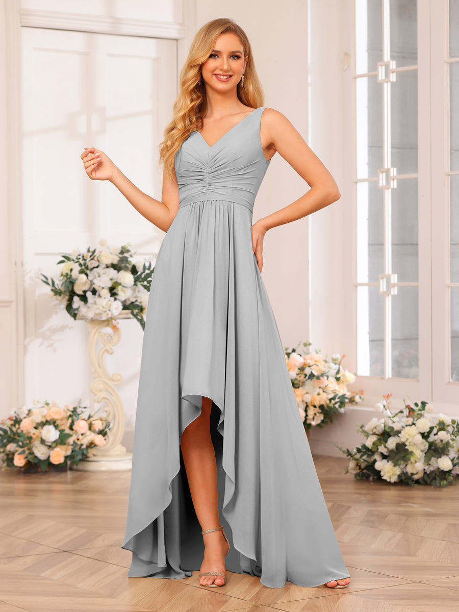 A-Line/Princess V-Neck Long Wedding Party Dresses with Pockets