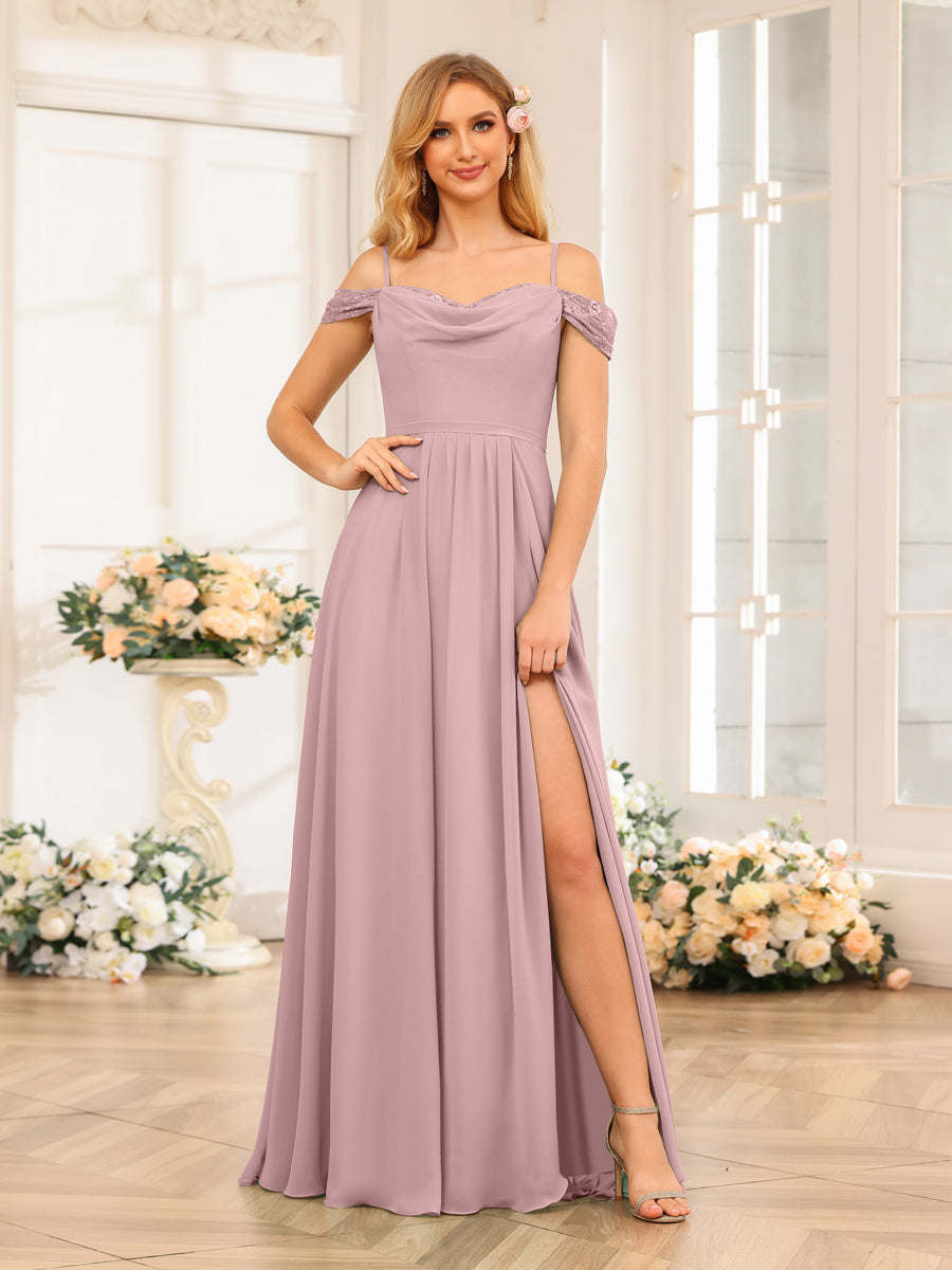 A-Line/Princess Spaghetti Straps Long Wedding Party Dresses with Split Side