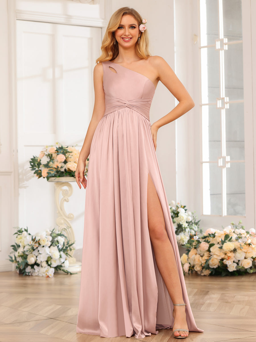 A-Line/Princess One-Shoulder Long Formal Dresses with Split Side