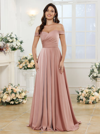 A-Line/Princess Off-the-Shoulder Long Wedding Party Dresses with Split Side